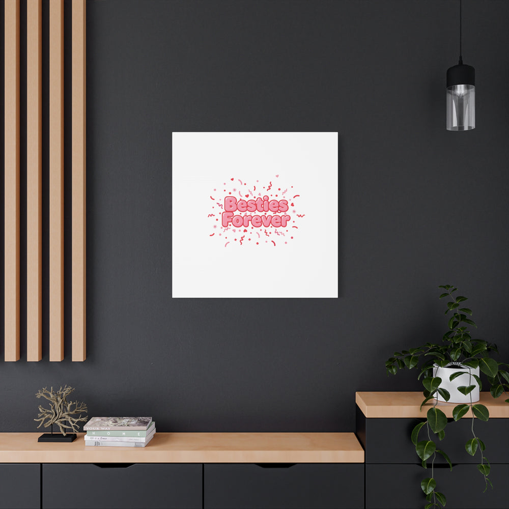 Besties Forever Canvas | Galentine’s Friendship Wall Art, Pink Confetti