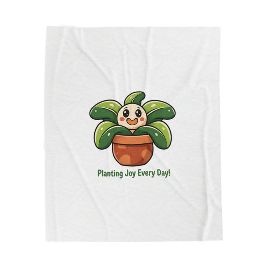 Planting Joy Every Day Blanket | Plant Parent Humor, Sage Cream Botanical Doodle
