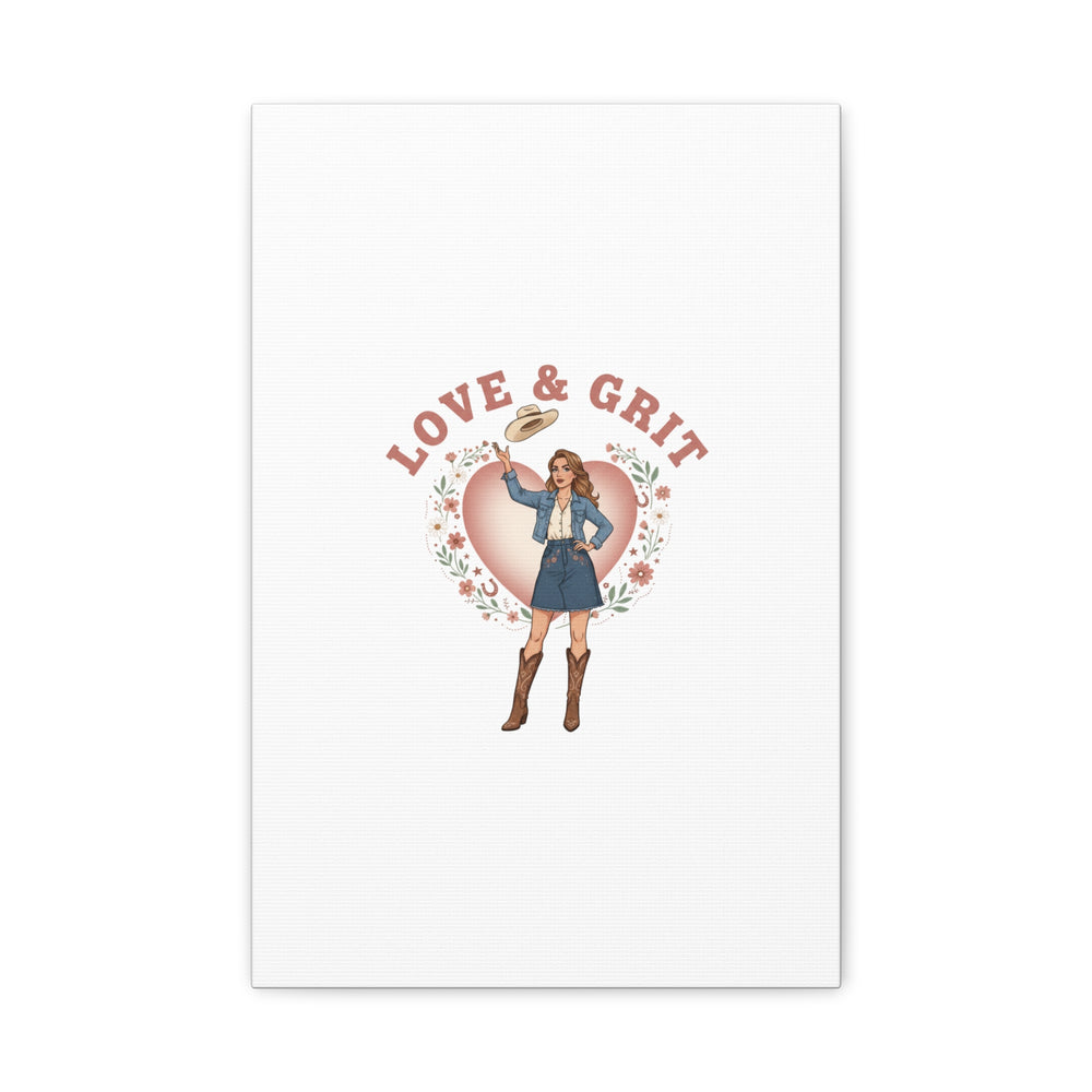 Love & Grit Canvas, Western Valentine Cowgirl Heart Poster | Cowboy Valentine