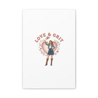 Love & Grit Canvas, Western Valentine Cowgirl Heart Poster | Cowboy Valentine