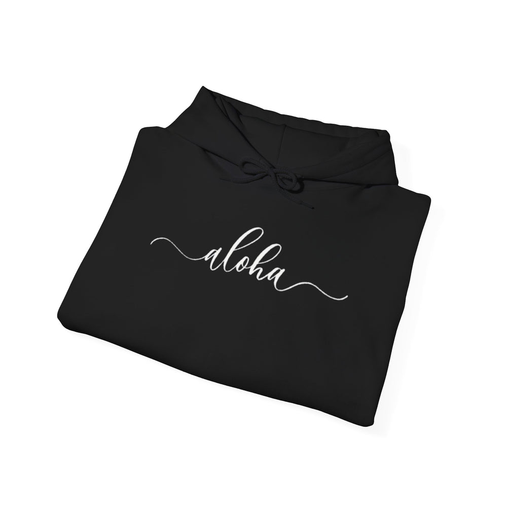 Gildan 18500 | Unisex Minimalist "Aloha" Script Hoodie – Elegant Cursive Graphic – Premium Soft Fleece Pullover
