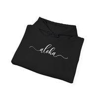 Gildan 18500 | Unisex Minimalist "Aloha" Script Hoodie – Elegant Cursive Graphic – Premium Soft Fleece Pullover