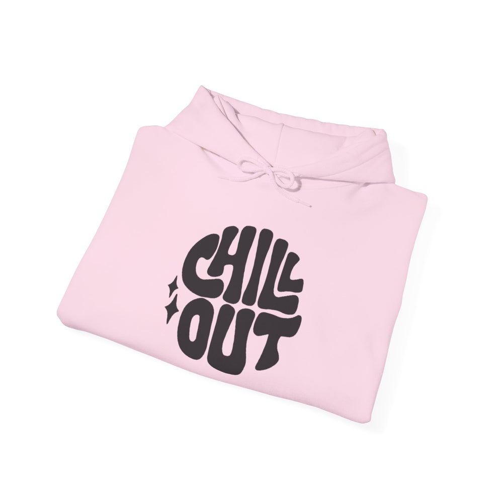 Gildan 18500 | Unisex "Chill Out" Retro Graphic Hoodie – Bold Puff Lettering Pullover – Premium Soft Fleece Streetwear