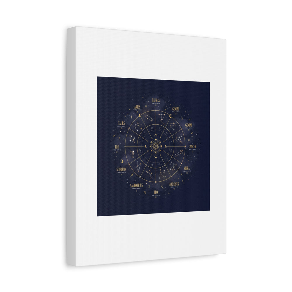 Gold Zodiac Wheel Canvas | Astrology Constellation Art, Cosmic Wall Print