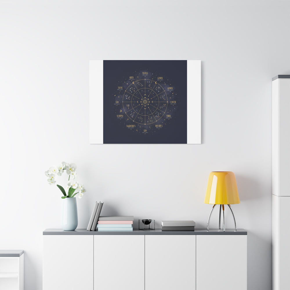Gold Zodiac Wheel Canvas | Astrology Constellation Art, Cosmic Wall Print