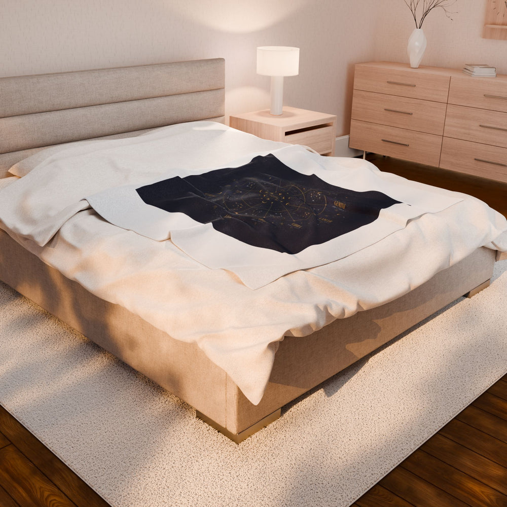 Zodiac Constellation Wheel Velveteen Plush Blanket | Astrological Cosmic Map, Gold Foil Accents