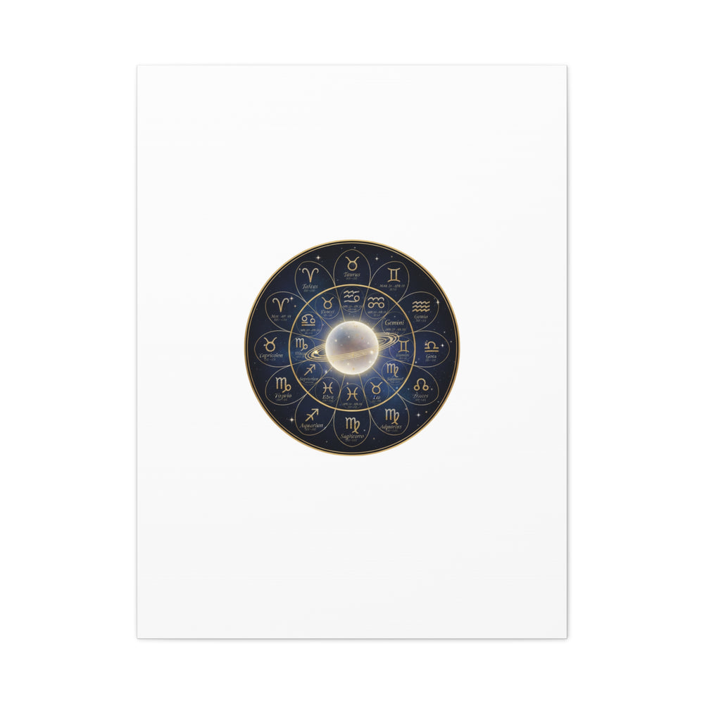 Zodiac Constellation Wheel Canvas, Astrology Art Print | Gold Foil Galaxy