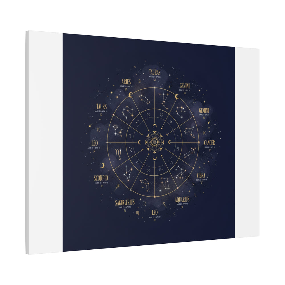 Gold Zodiac Wheel Canvas | Astrology Constellation Art, Cosmic Wall Print