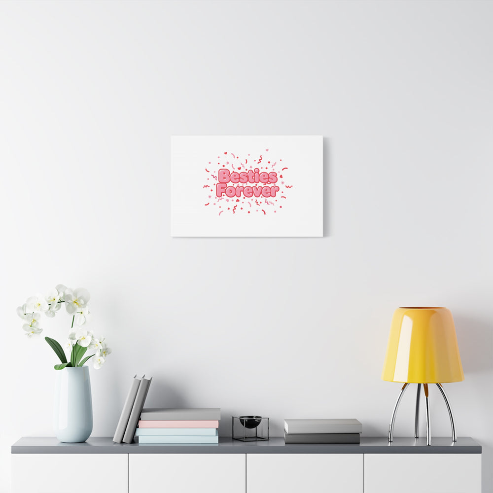 Besties Forever Canvas | Galentine’s Friendship Wall Art, Pink Confetti