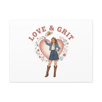 Love & Grit Canvas, Western Valentine Cowgirl Heart Poster | Cowboy Valentine