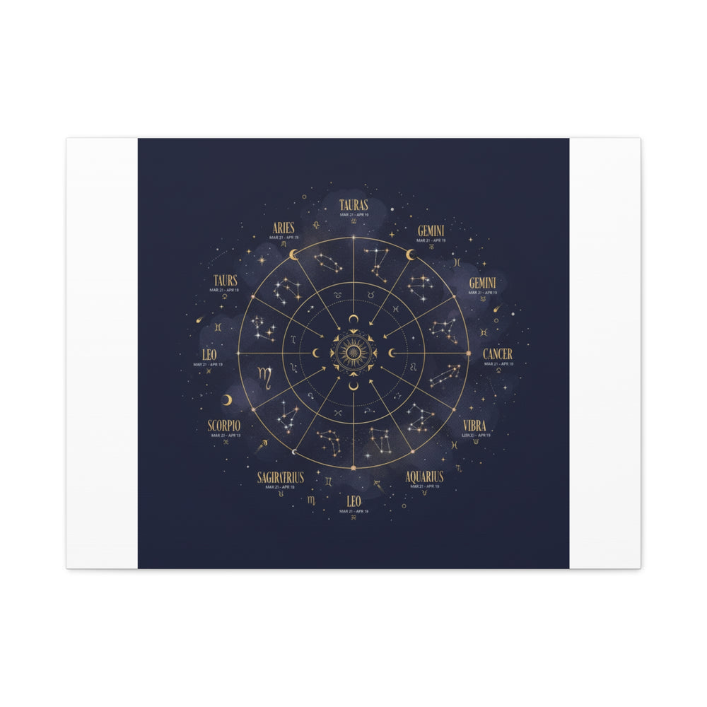 Gold Zodiac Wheel Canvas | Astrology Constellation Art, Cosmic Wall Print