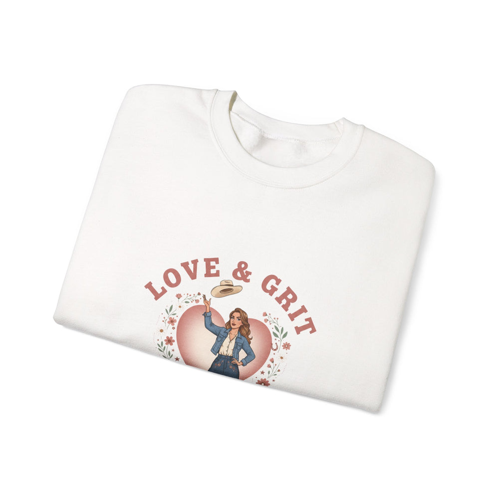 Love & Grit Crewneck Sweatshirt | Western Valentine, Cowgirl Heart Badge