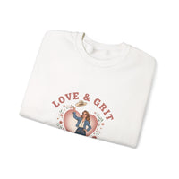 Love & Grit Crewneck Sweatshirt | Western Valentine, Cowgirl Heart Badge