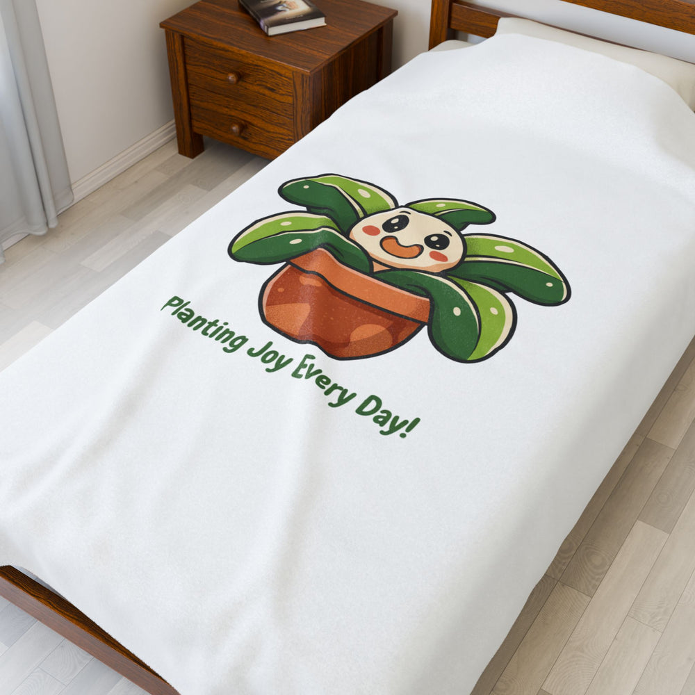 Planting Joy Every Day Blanket | Plant Parent Humor, Sage Cream Botanical Doodle