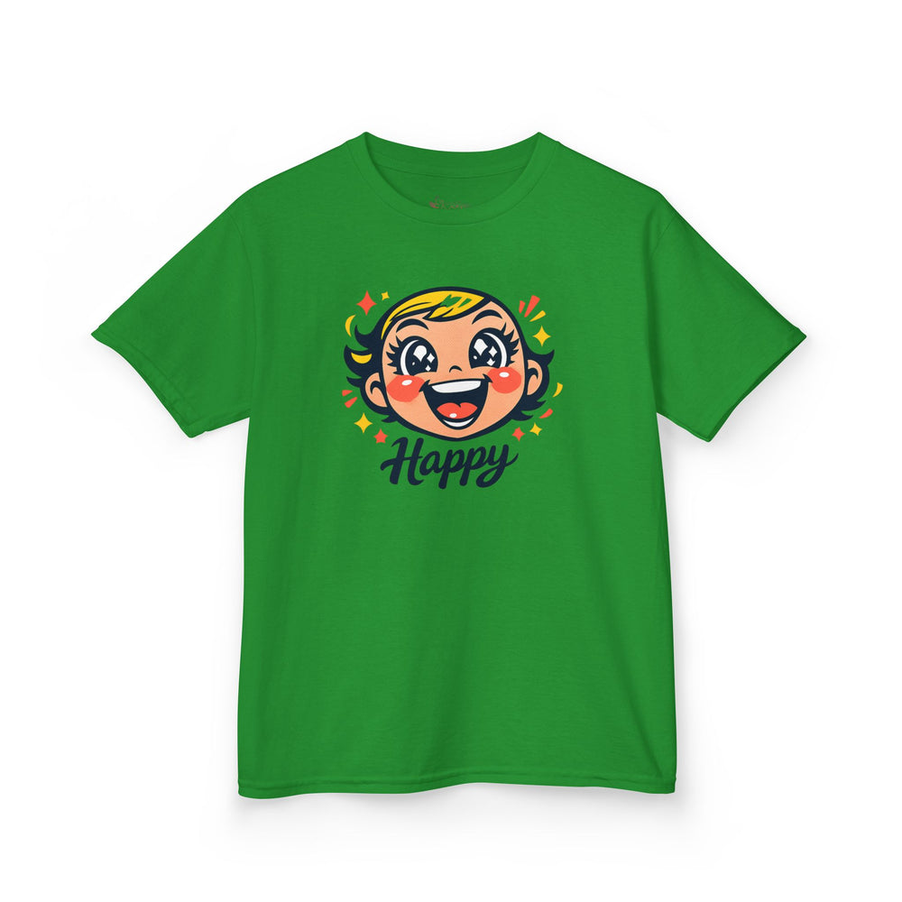 Gildan 5000B | "Happy" Tee: Kids' Retro Cartoon Happy Face T-Shirt – Soft & Vibrant | Toddler & Youth "Happy" Graphic Tee – Cute Character Design | Super Happy Kids’ Cotton T-Shirt – Comfortable...