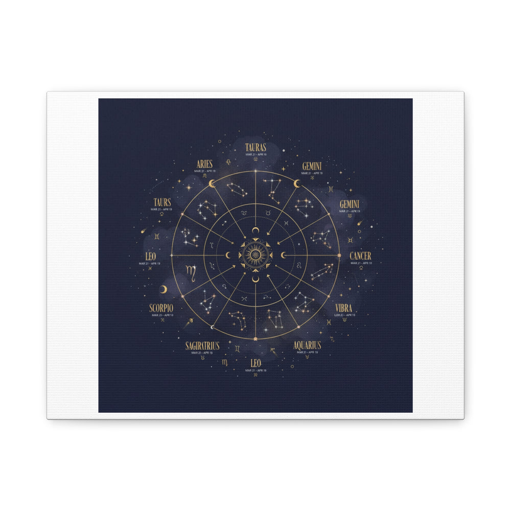 Gold Zodiac Wheel Canvas | Astrology Constellation Art, Cosmic Wall Print