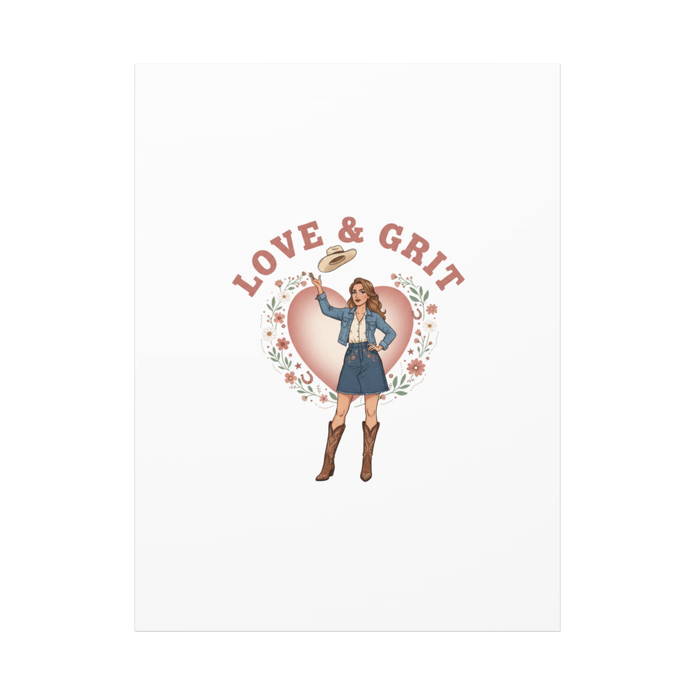 Love & Grit Canvas, Western Valentine Cowgirl Heart Poster | Cowboy Valentine