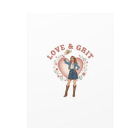 Love & Grit Canvas, Western Valentine Cowgirl Heart Poster | Cowboy Valentine