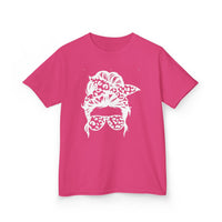 Gildan 5000B | Kids' Messy Bun Leopard Print T-Shirt | Trendy Cheetah Print Toddler & Youth Tee