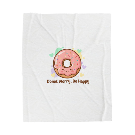 Donut Worry Be Happy Donut Plush Blanket | Food Pun Comfort, Cozy Pastel