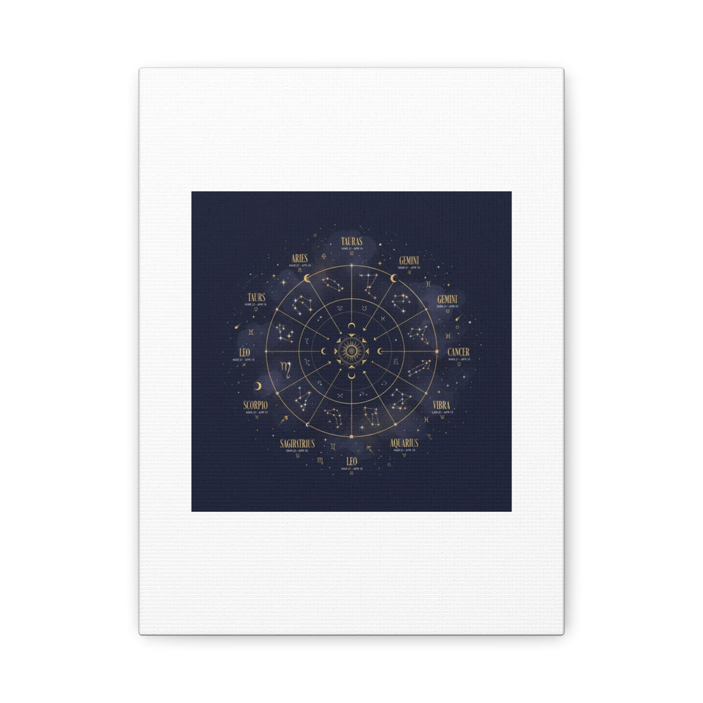 Gold Zodiac Wheel Canvas | Astrology Constellation Art, Cosmic Wall Print