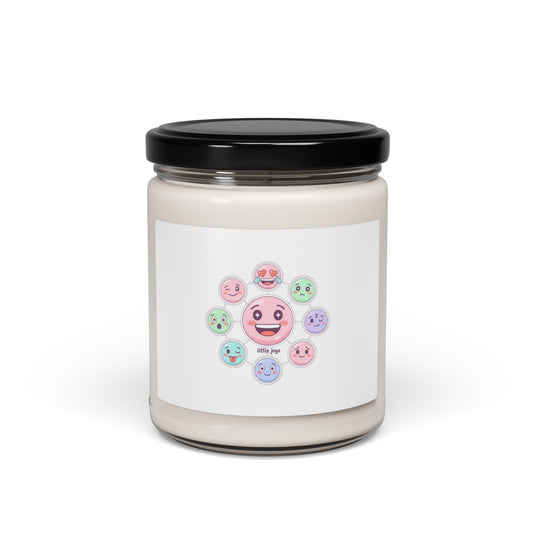 Hand-Drawn Emoticon Pattern Candle | Scented Soy 9oz, Pastel Sticker Emojis