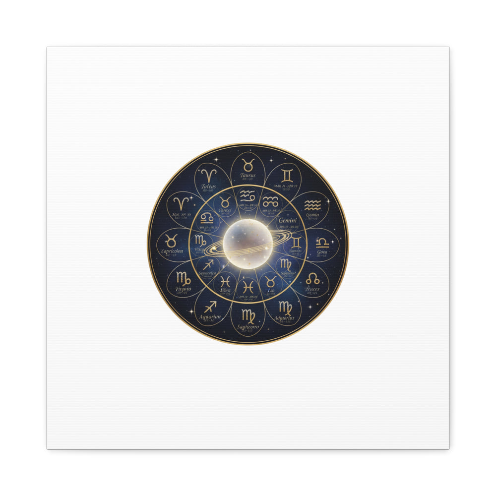 Zodiac Constellation Wheel Canvas, Astrology Art Print | Gold Foil Galaxy