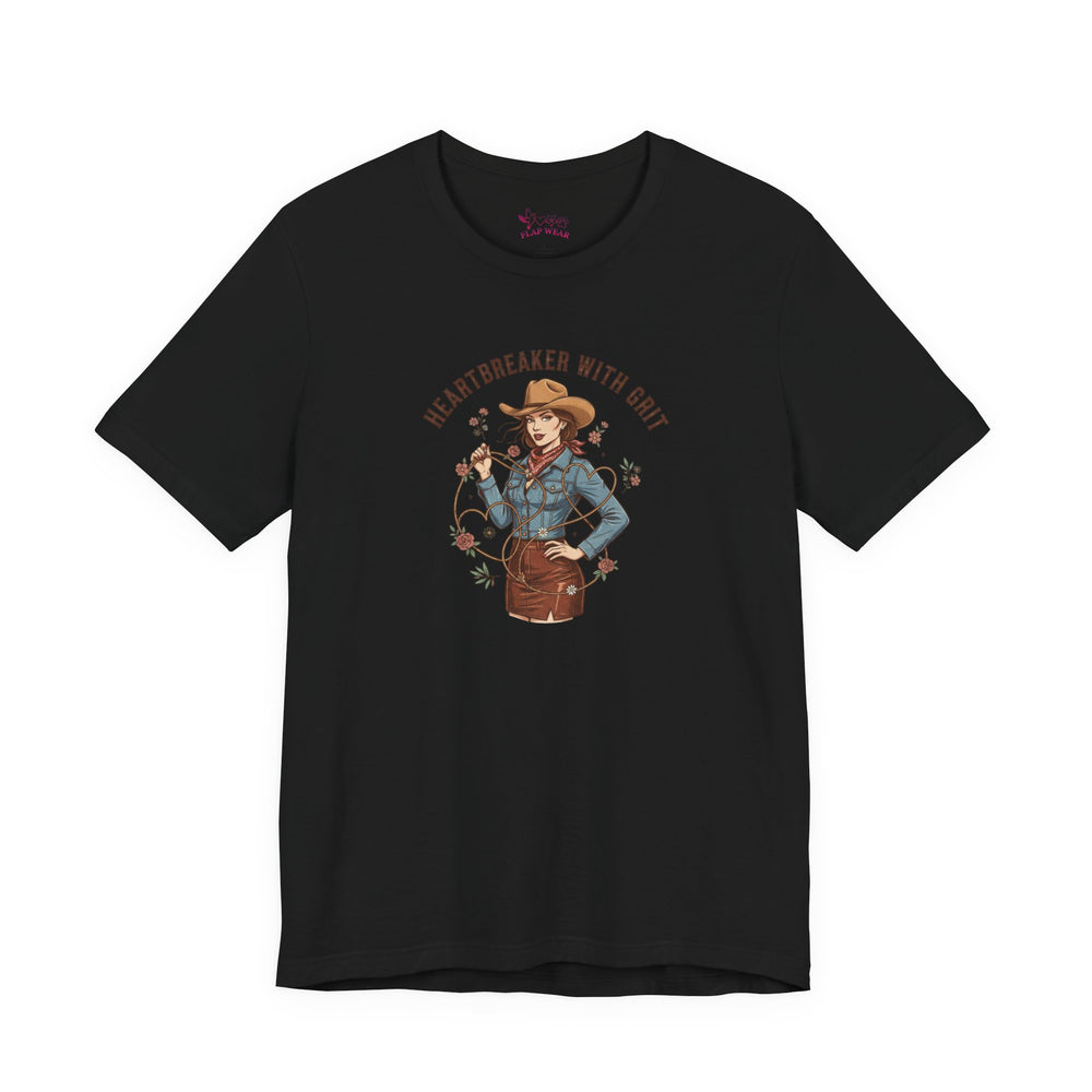 Bella+Canvas 3001 | Heartbreaker With Grit Tee | Western Valentine cowgirl, boot heart design