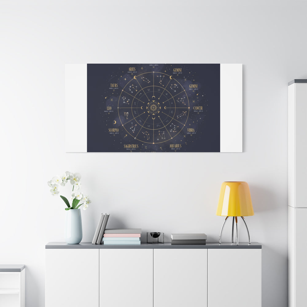Gold Zodiac Wheel Canvas | Astrology Constellation Art, Cosmic Wall Print