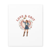 Love & Grit Canvas, Western Valentine Cowgirl Heart Poster | Cowboy Valentine