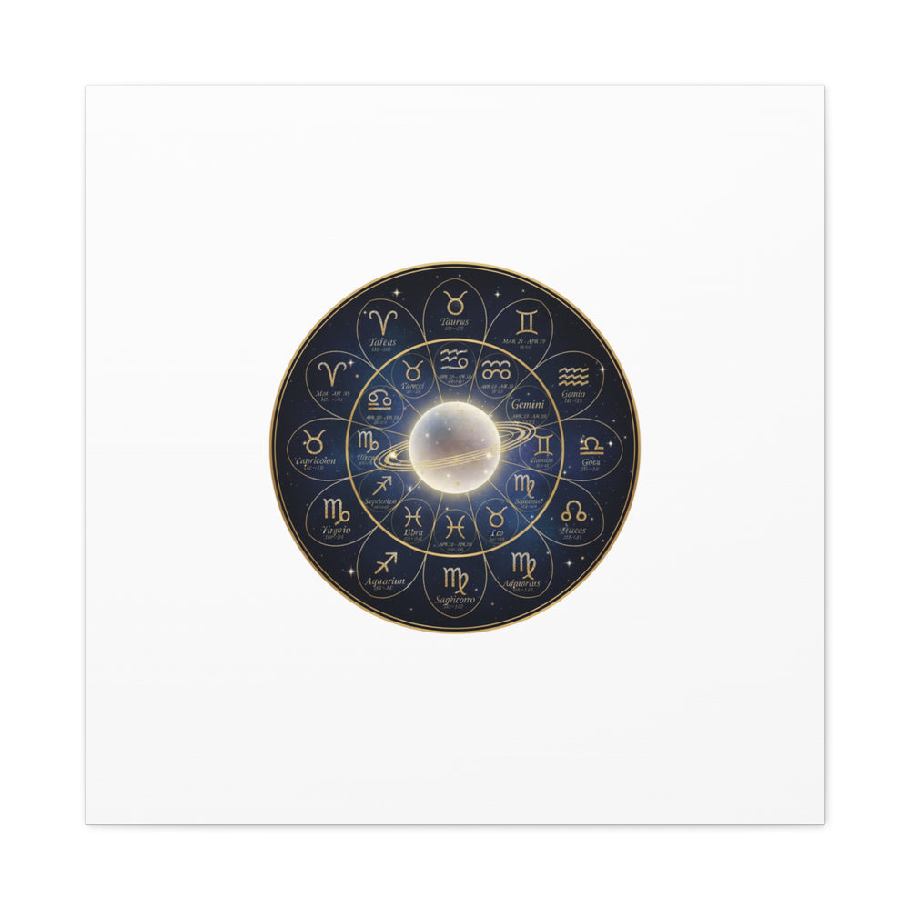Zodiac Constellation Wheel Canvas, Astrology Art Print | Gold Foil Galaxy