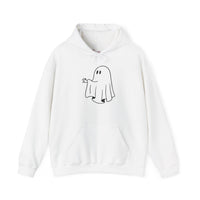 Unisex Cartoon Ghost Hoodie – Minimalist Spooky Graphic Pullover – Soft Fleece Friendly Ghost Sweatshirt – Trendy Fall & Halloween Streetwear
