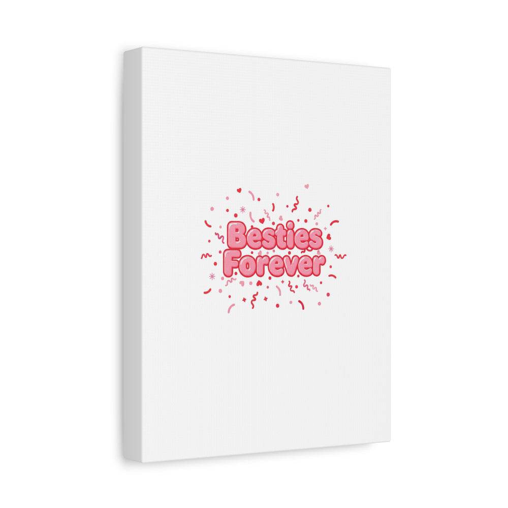 Besties Forever Canvas | Galentine’s Friendship Wall Art, Pink Confetti