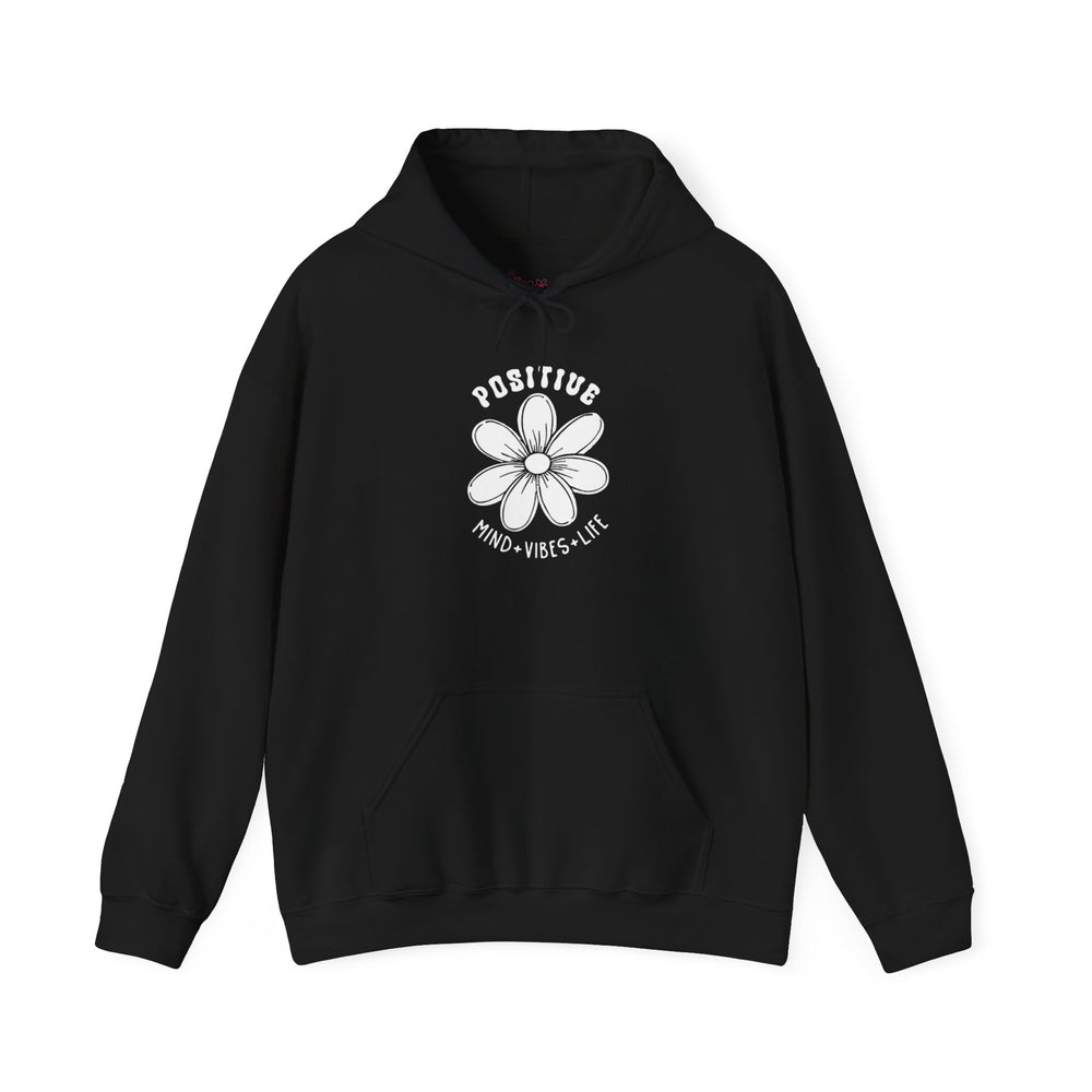 Gildan 18500 | Unisex "Positive Mind Vibes Life" Flower Hoodie – Minimalist Daisy Graphic – Premium Soft Fleece Motivational Pullover