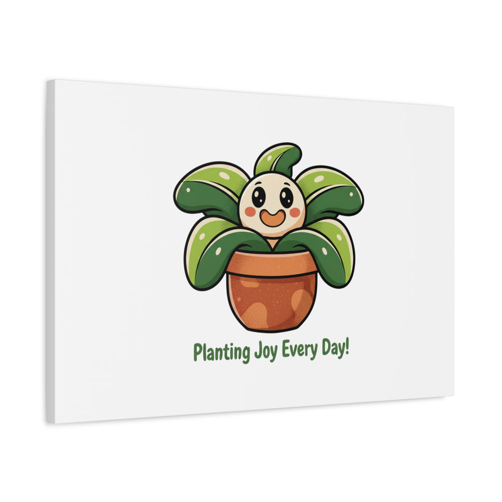 Planting Joy Every Day Canvas | Plant Parent Pun, Sage Cream Botanical Art