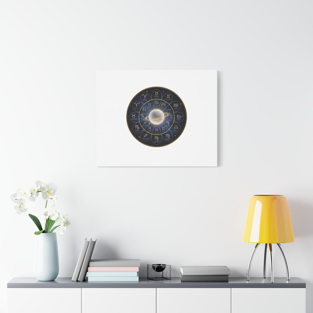 Zodiac Constellation Wheel Canvas, Astrology Art Print | Gold Foil Galaxy