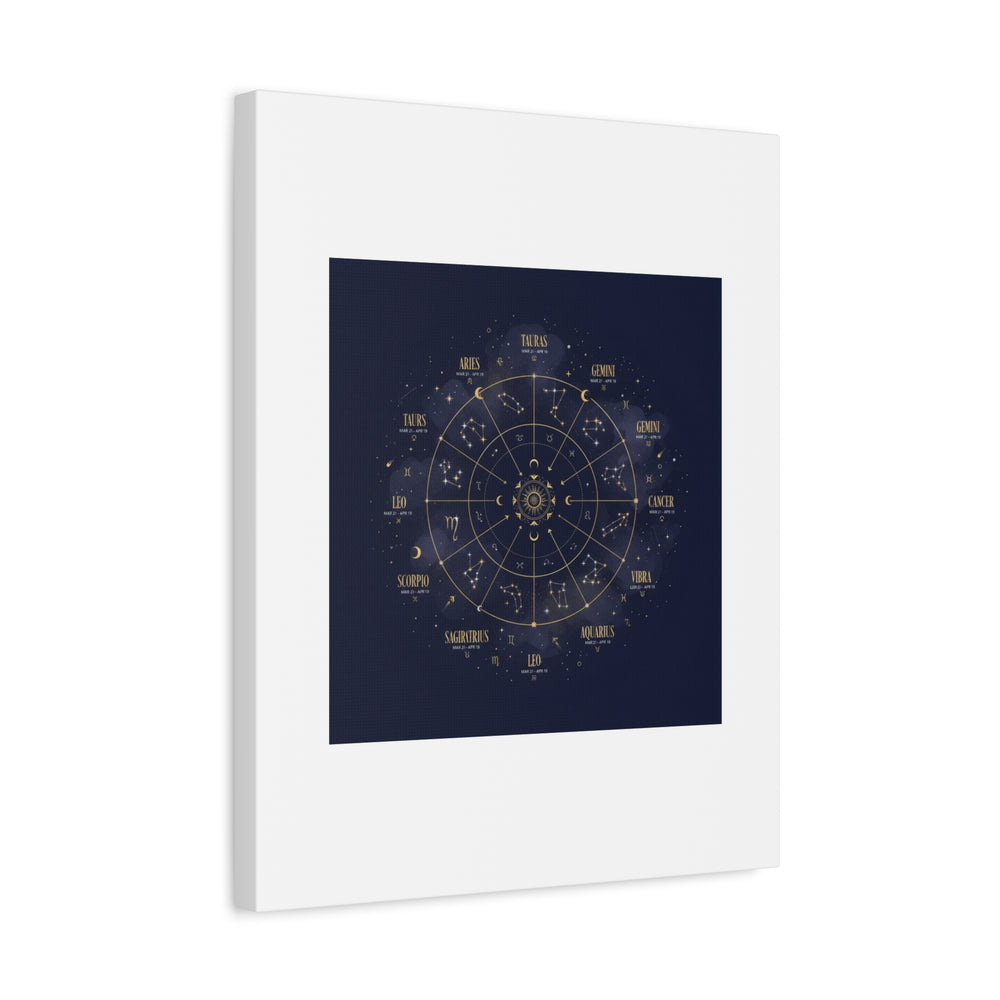 Gold Zodiac Wheel Canvas | Astrology Constellation Art, Cosmic Wall Print