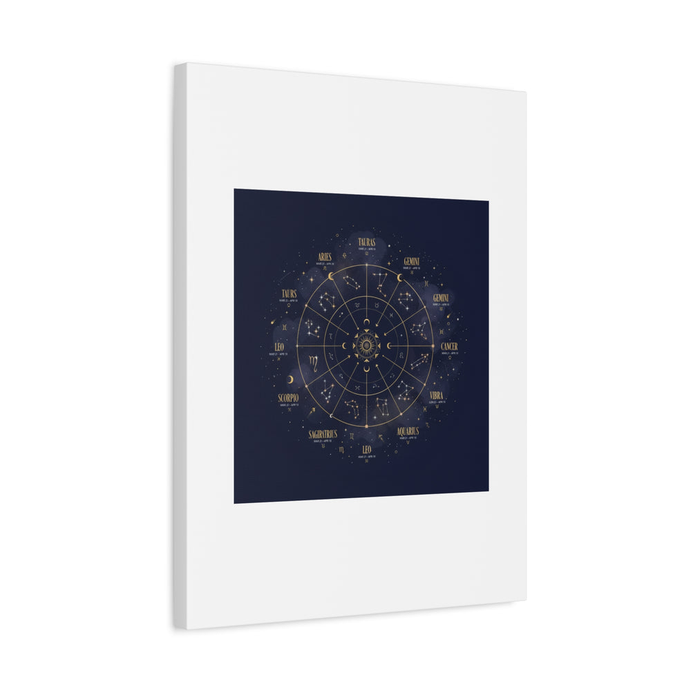 Gold Zodiac Wheel Canvas | Astrology Constellation Art, Cosmic Wall Print