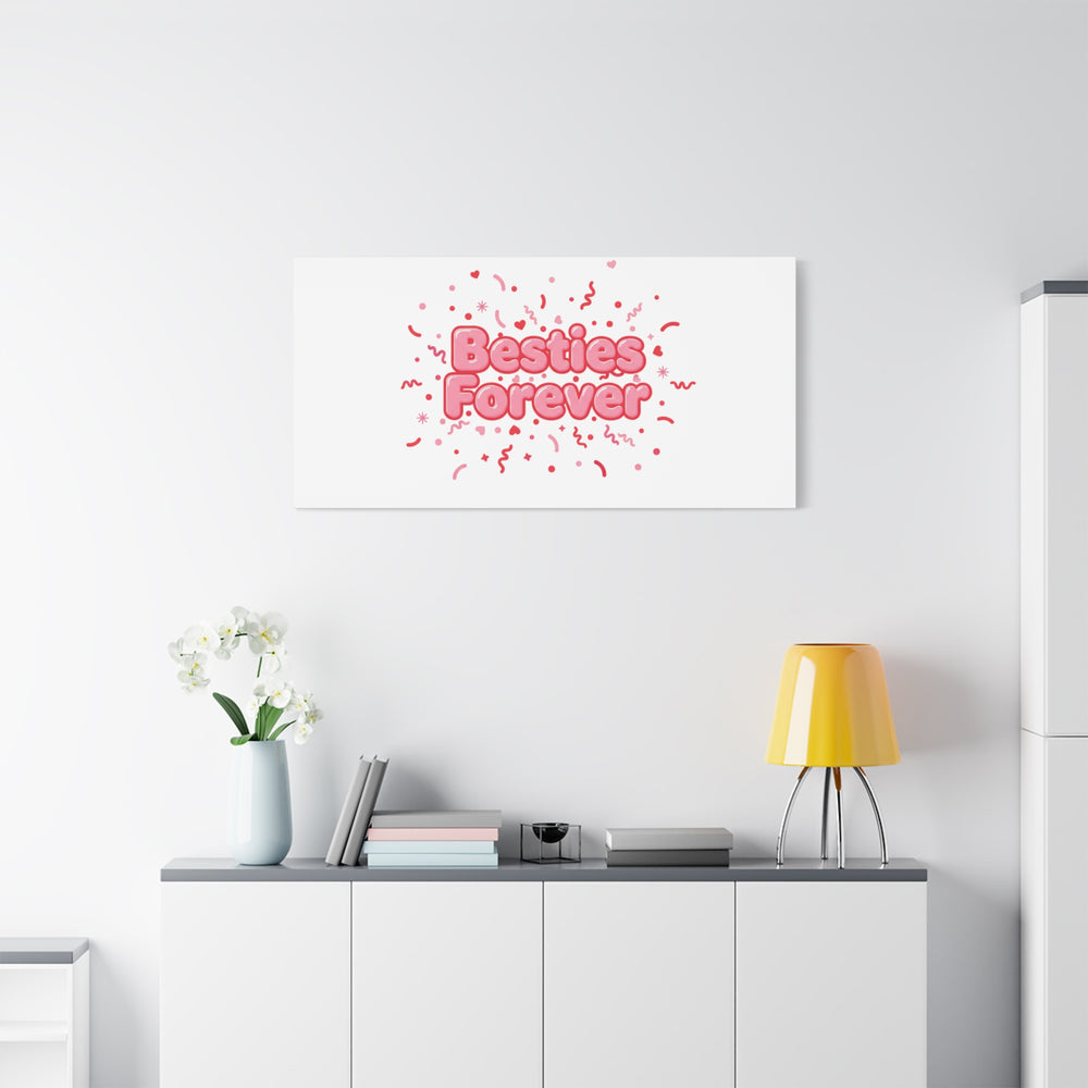 Besties Forever Canvas | Galentine’s Friendship Wall Art, Pink Confetti