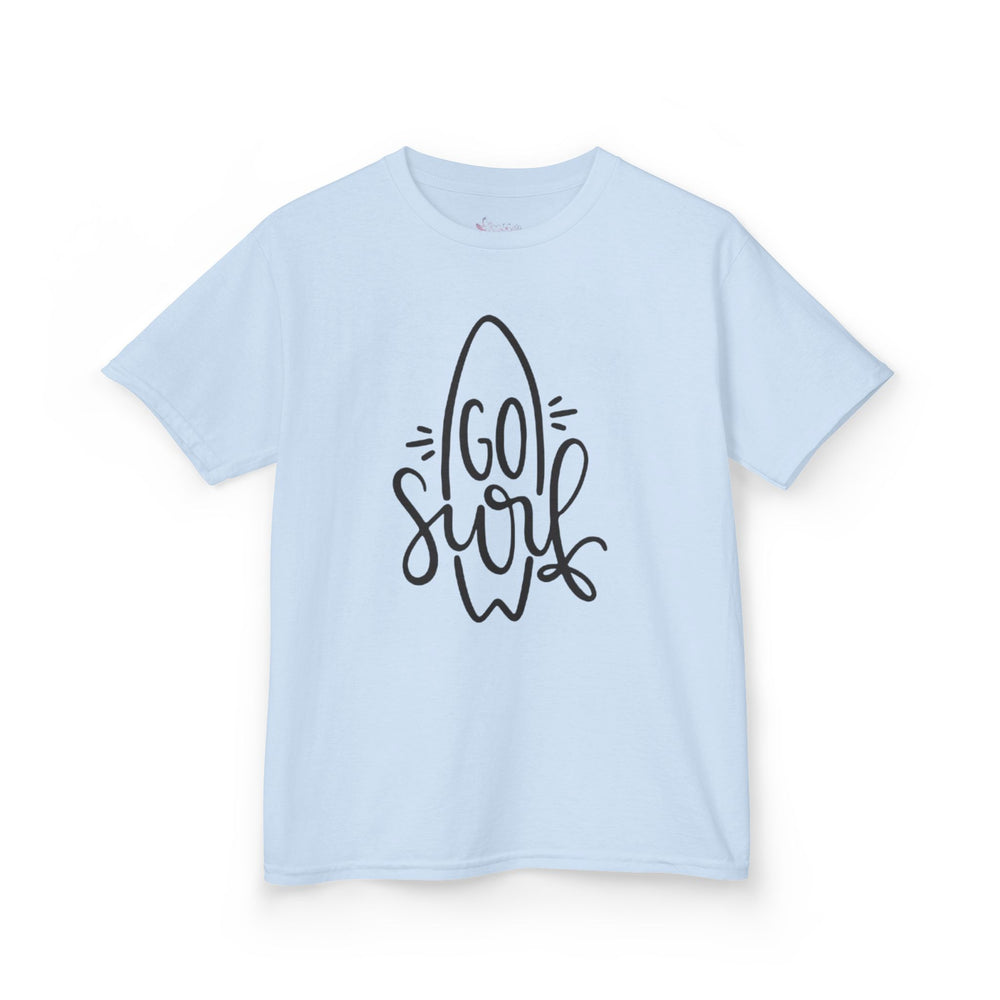 Gildan 5000B | Kids' "Go Surf" Tropical Vibes T-Shirt – Soft Cotton Summer Graphic Tee