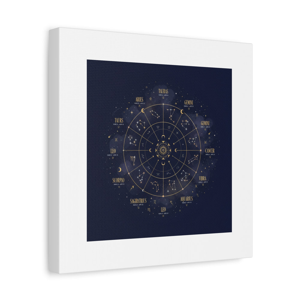 Gold Zodiac Wheel Canvas | Astrology Constellation Art, Cosmic Wall Print