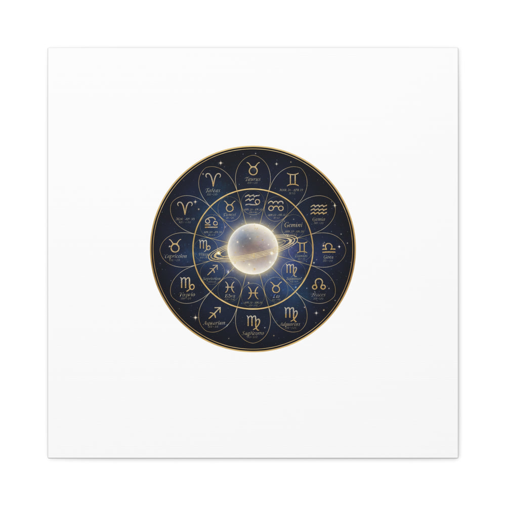 Zodiac Constellation Wheel Canvas, Astrology Art Print | Gold Foil Galaxy