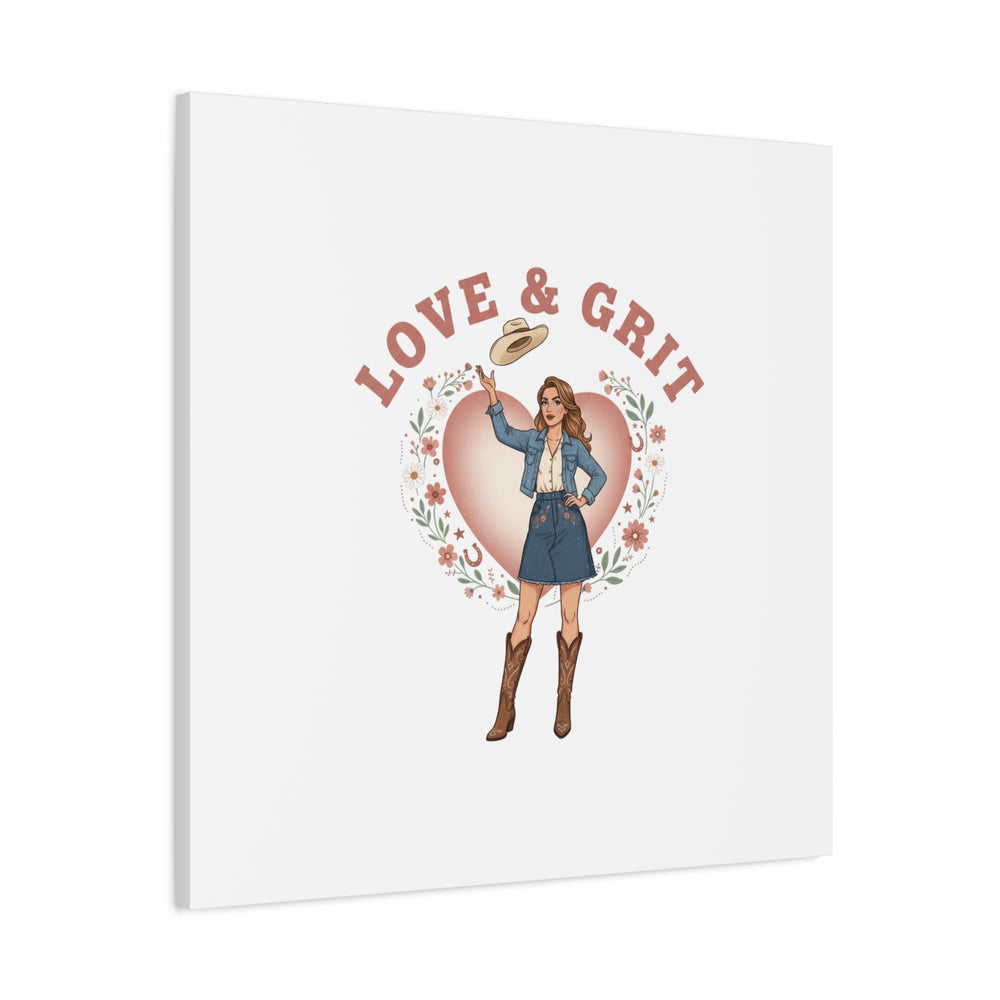 Love & Grit Canvas, Western Valentine Cowgirl Heart Poster | Cowboy Valentine