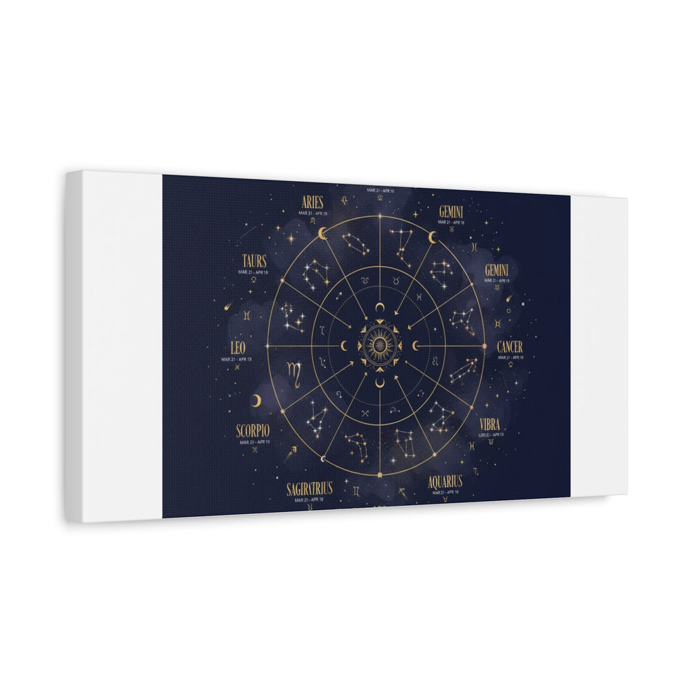 Gold Zodiac Wheel Canvas | Astrology Constellation Art, Cosmic Wall Print