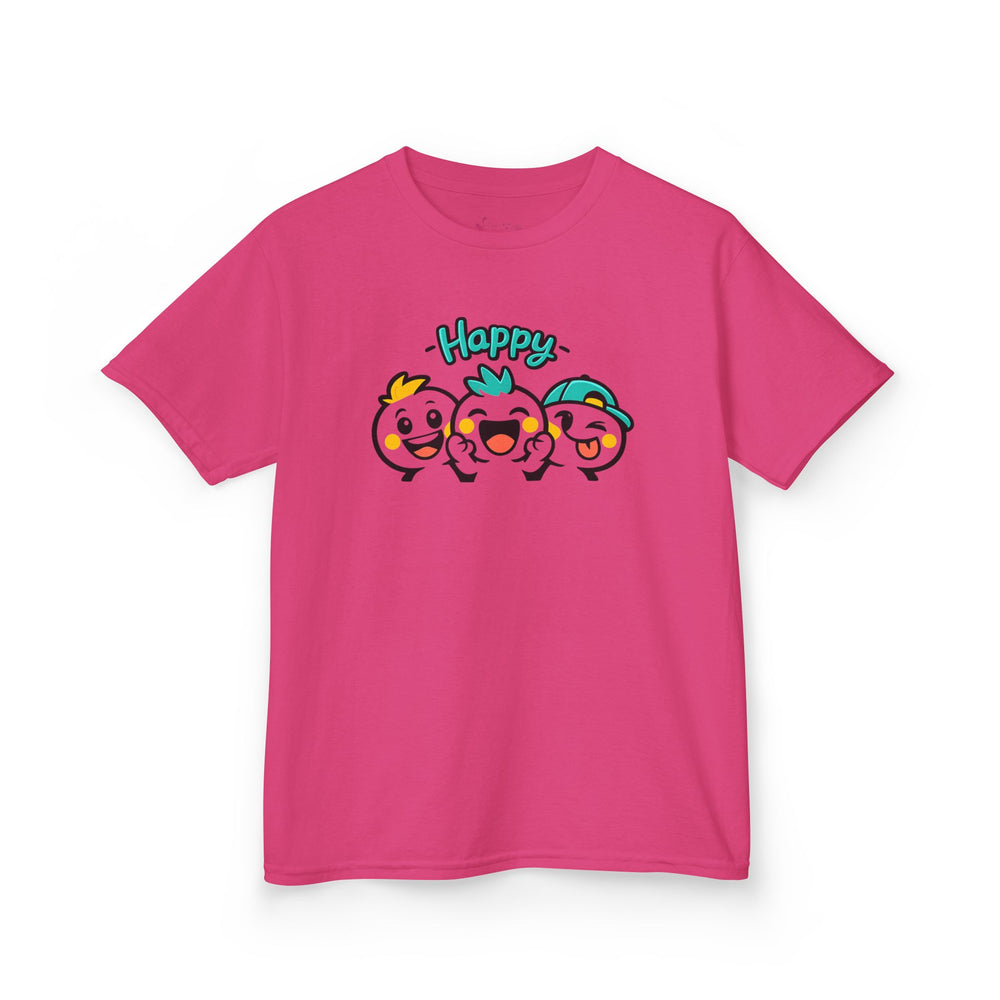Gildan 5000B | "Happy Trio" Kids' Premium Cotton Graphic Tee | Little Smiles & Winks – Fun Cartoon Kids’ T-Shirt | Joyful Friends Unisex Kids' Summer Graphic Tee