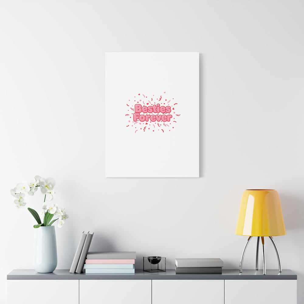Besties Forever Canvas | Galentine’s Friendship Wall Art, Pink Confetti