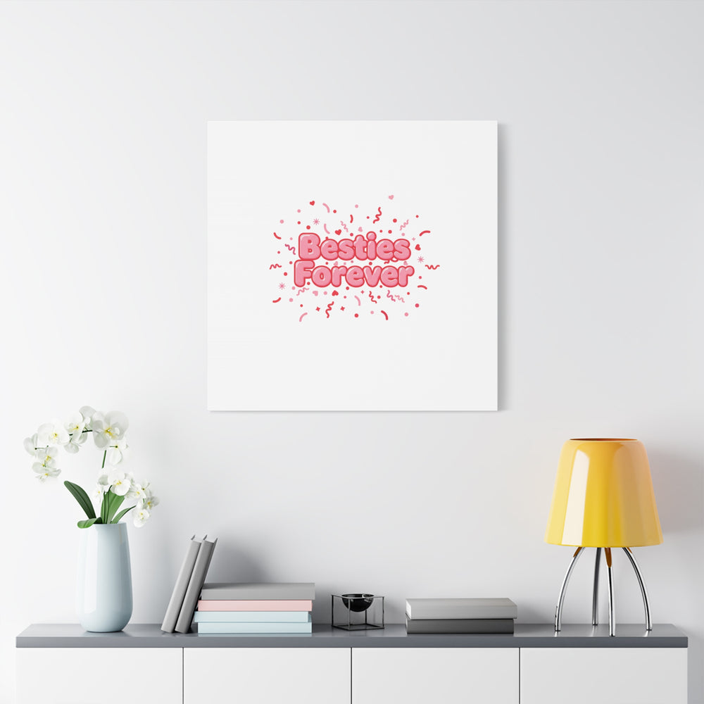 Besties Forever Canvas | Galentine’s Friendship Wall Art, Pink Confetti