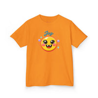 Gildan 5000B | Kids’ "Joy" Smiley Face Tee – Vibrant Graphic Cotton T-Shirt | Joyful Smiley Kids’ T-Shirt – Unisex Summer Apparel | Joy Graphic Tee for Kids – Soft Summer Cotton T-Shirt
