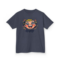 Gildan 5000B | "Happy" Tee: Kids' Retro Cartoon Happy Face T-Shirt – Soft & Vibrant | Toddler & Youth "Happy" Graphic Tee – Cute Character Design | Super Happy Kids’ Cotton T-Shirt – Comfortable...