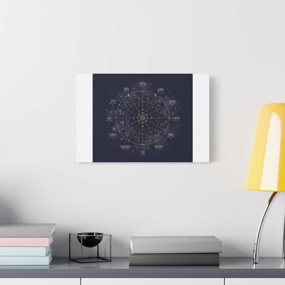 Gold Zodiac Wheel Canvas | Astrology Constellation Art, Cosmic Wall Print